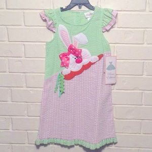 Rare Editions Easter Bunny Seersucker Dress Size 6X NEW
